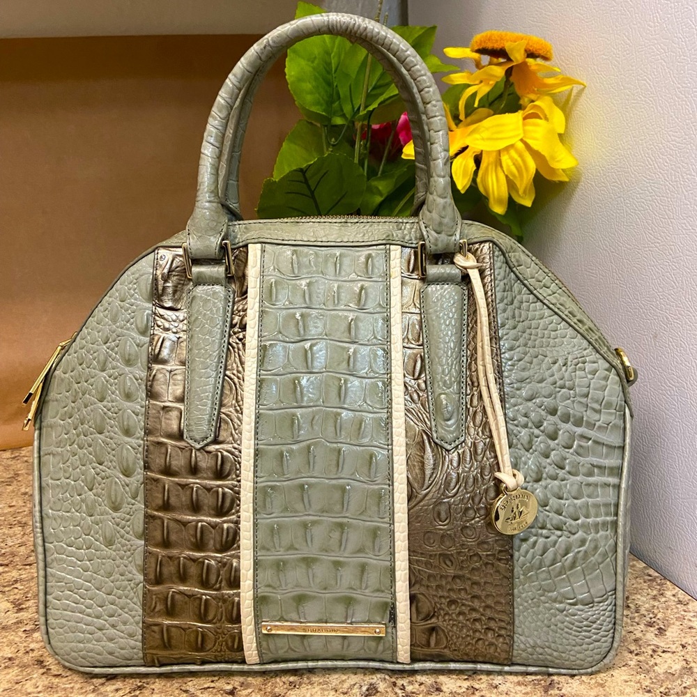 Brahmin Silver Sage Tarama Hudson Satchel